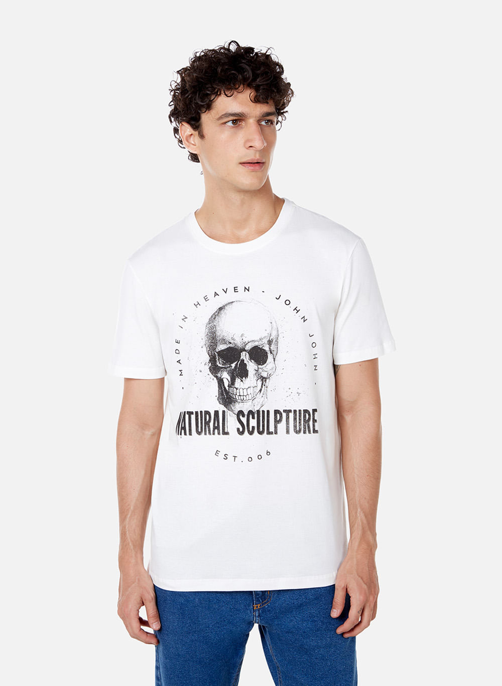 Camiseta Regular Fit Natural Skull John John Masculina