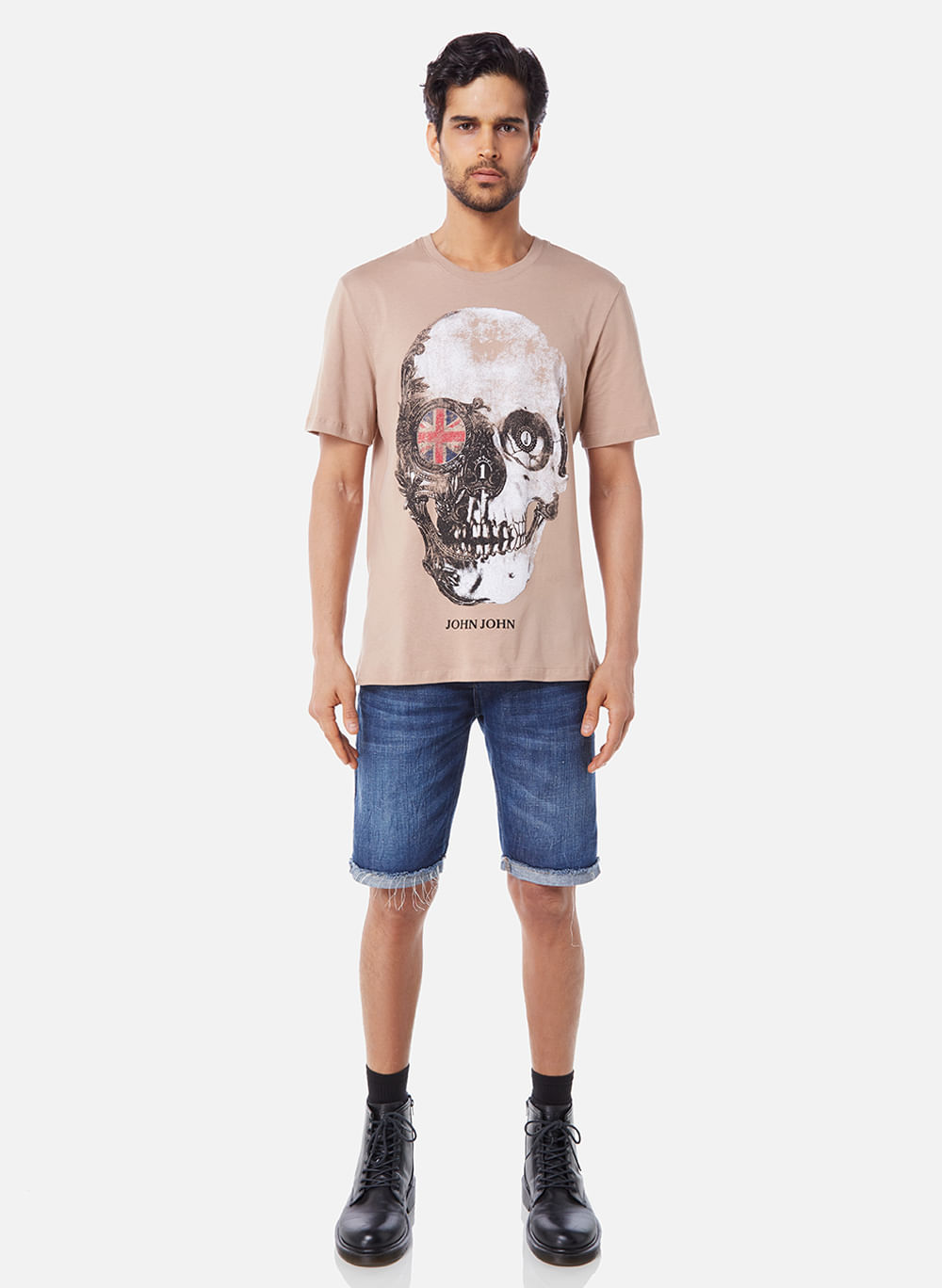 T-shirt Masculina Rlaxed Fit Skull Square - John John - Preto