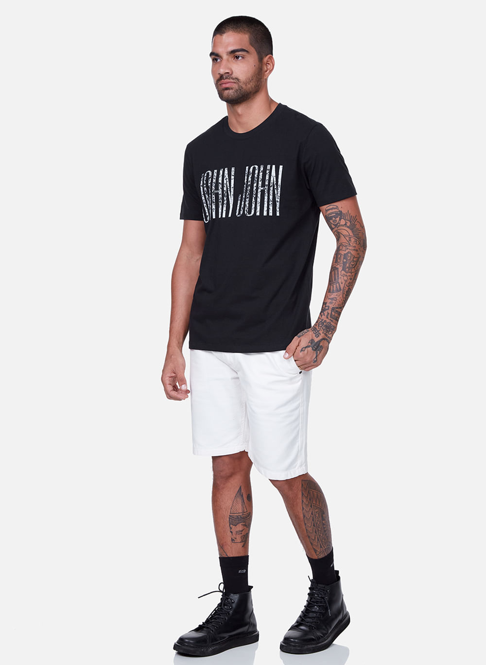 CAMISETA JOHN JOHN RG FLOWER LOGO MALHA PRETO MASCULINA TSHIRT RG