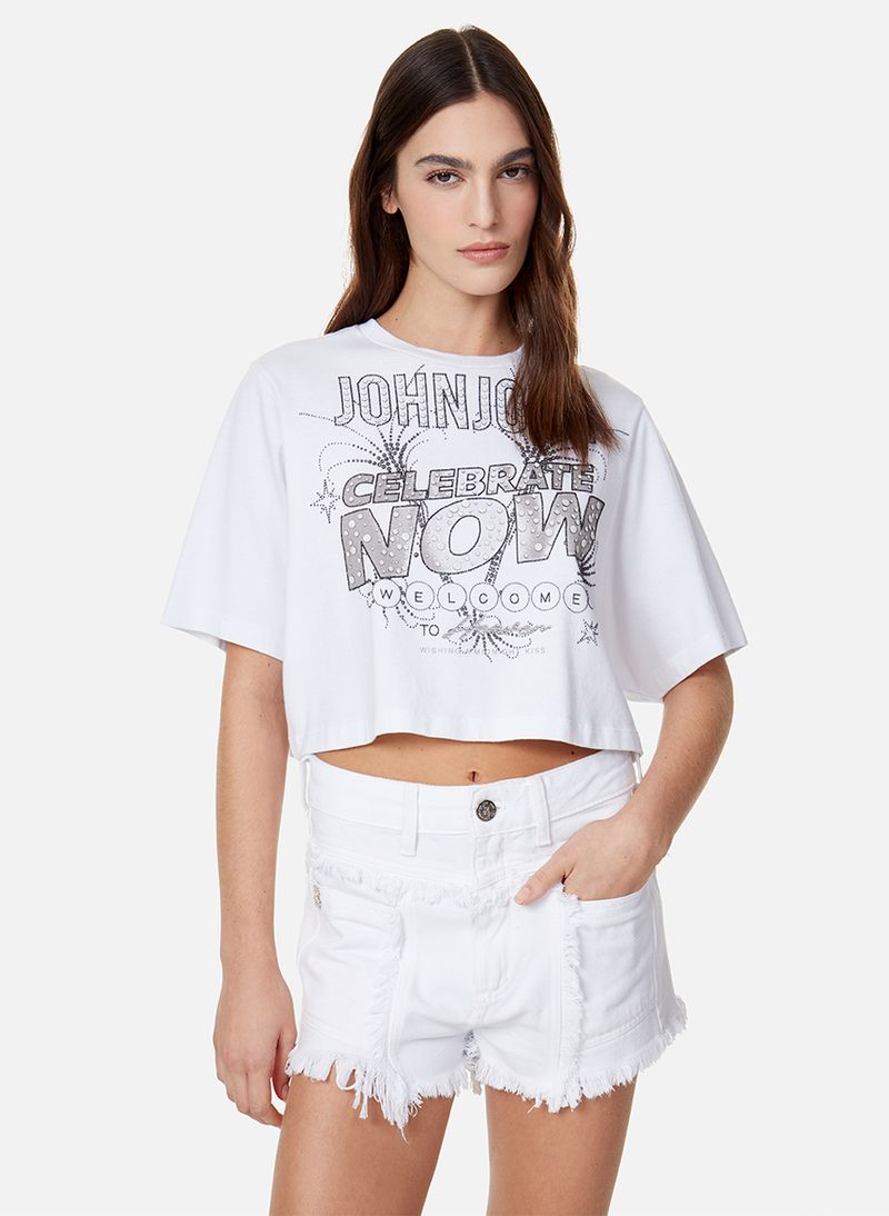 CAMISETA JOHN JOHN CLOUD CROPPED MALHA BRANCO FEMININA T-SHIRT CLOUD  CROPPED-BRANCO-GG