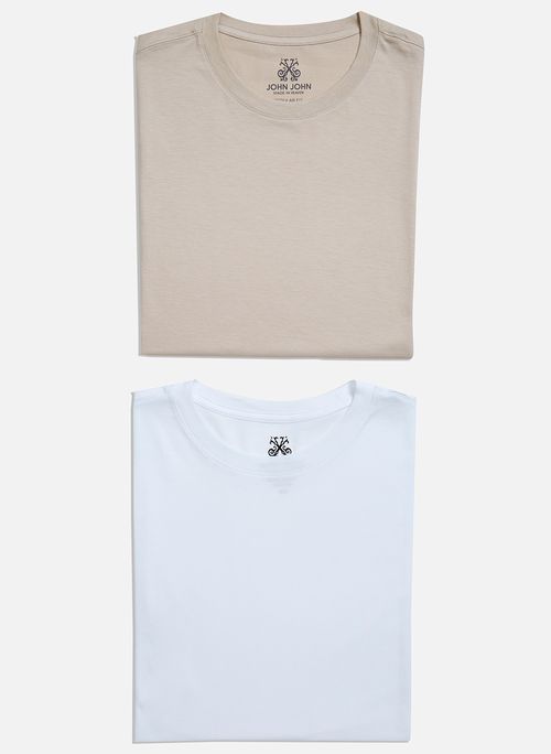 Kit 2 Camisetas Pima Branco e Bege John John Masculinas
