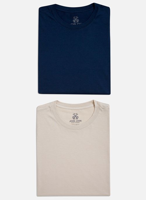 Kit 2 Camisetas Pima Azul e Bege John John Masculinas