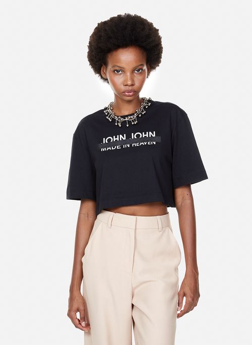 Camiseta Cropped Doha Black John John Feminina