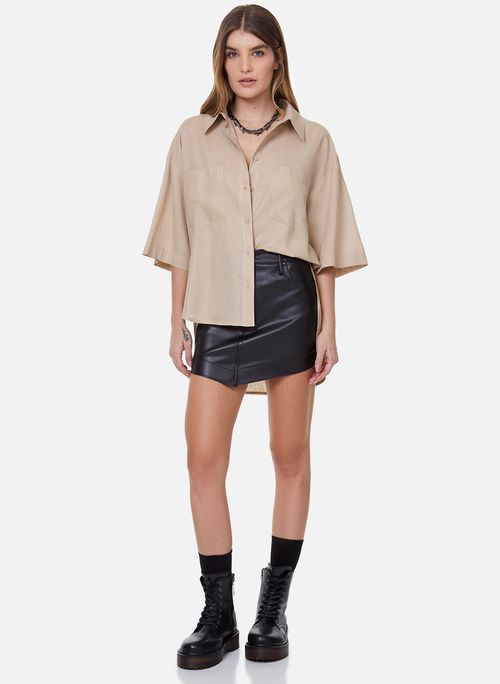 Camisa Ampla Becky Khaki John John Feminina