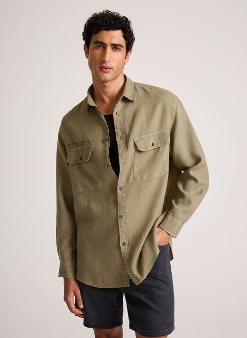 Camisa Oversized Linen Green John John Masculina