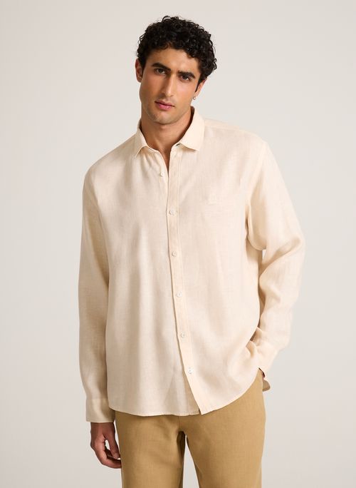 Camisa Relaxed Fit Linen Sand John John Masculina