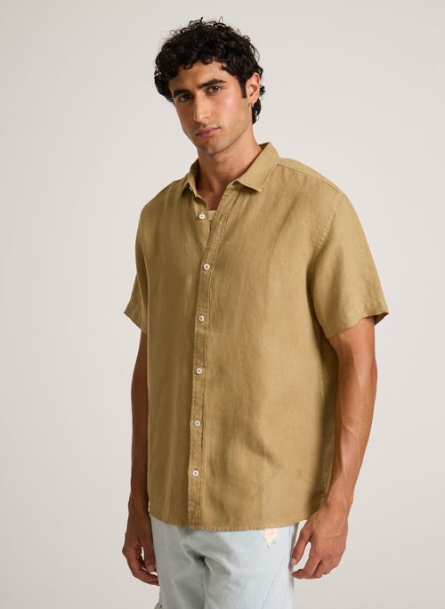 Camisa Relaxed Fit Linen Camel John John Masculina