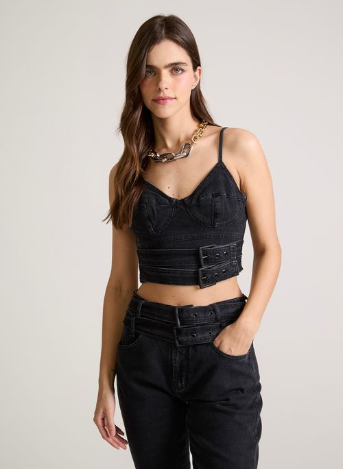 Top Justo Black Fivelas John John Feminino