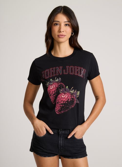 Camiseta Baby Tee Strawberry Gold John John Feminina