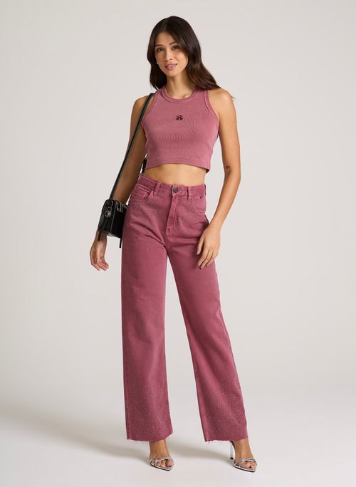 Calça Wide Leg Hot Fix John John Feminina