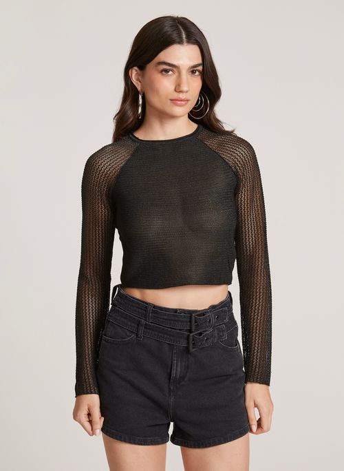 Blusa Cropped Anthonya Black John John Feminina