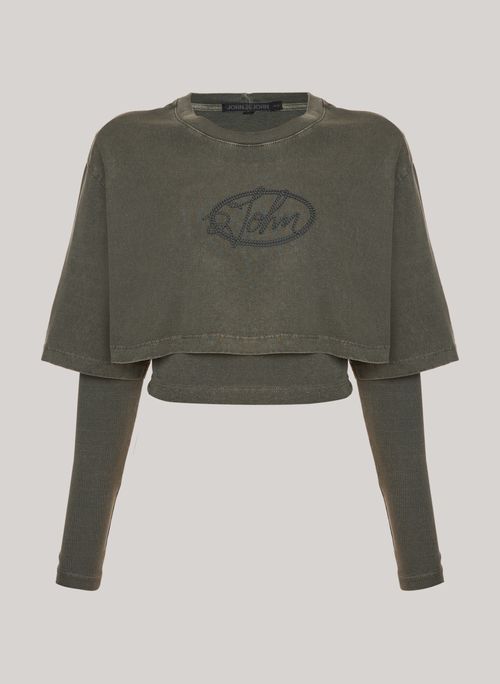 Camiseta Cropped Duas em Uma Hazel John John Feminina