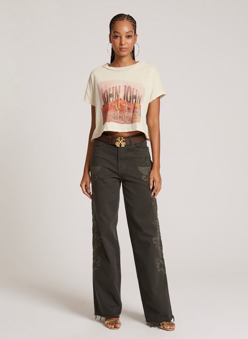 Calça Relaxed Fit Bordado John John Feminina