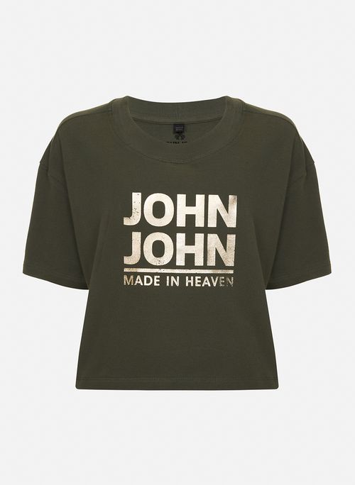Camiseta Cropped Line Verde John John Feminina