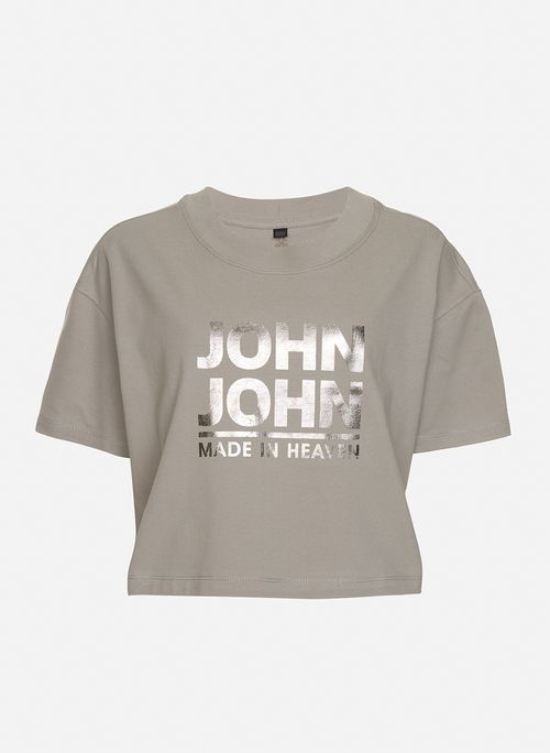 Camiseta Cropped Line Bege John John Feminina