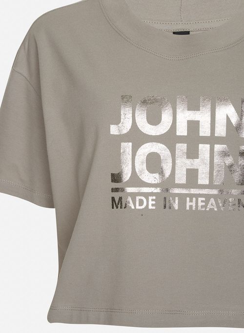 Camiseta Cropped Line Bege John John Feminina