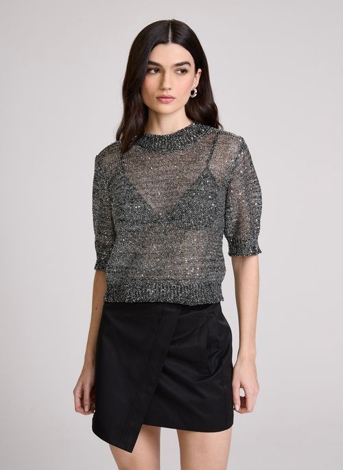 Blusa Cropped Sequin Metal John John Feminina