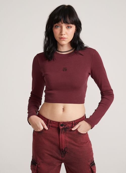 Blusa Cropped Adri Vinho John John Feminina