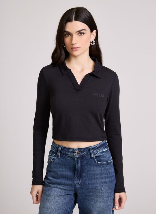 Blusa Polo Justa Eliza Black John John Feminina