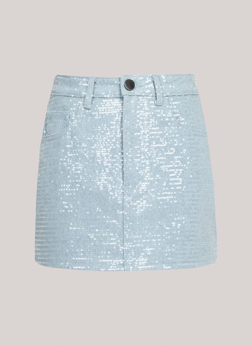 Saia Jeans Evasê Paetês Light Blue John John Feminina