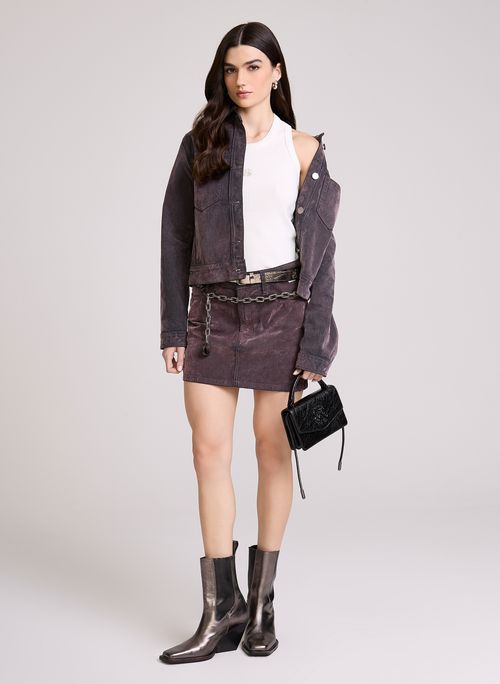 Saia Jeans Reta Mini Velvet Washed John John Feminina
