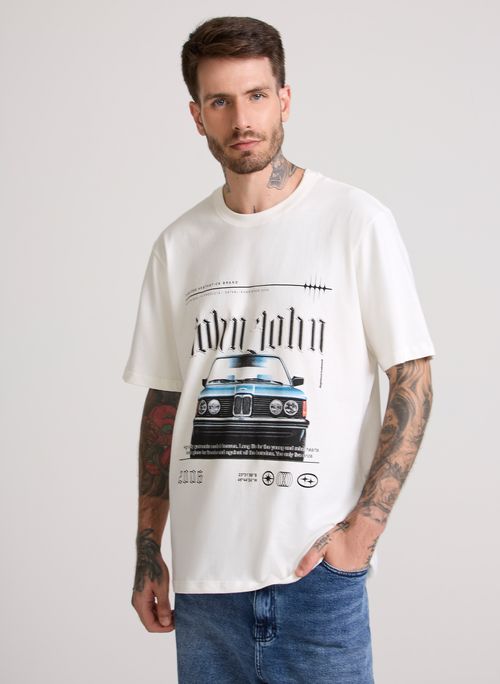 Camiseta Relaxed Fit 80's Car White John John Masculina