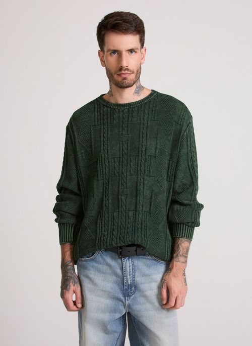Suéter Tricot Braid Verde John John Masculino