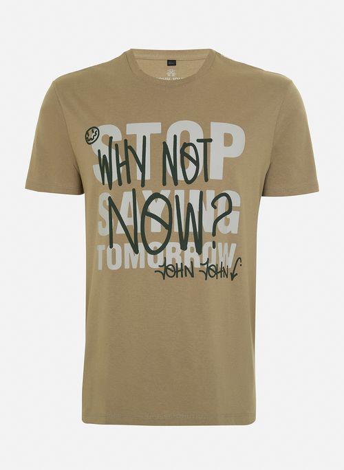 Camiseta Slim Fit Why Not Now Taupe John John Masculina