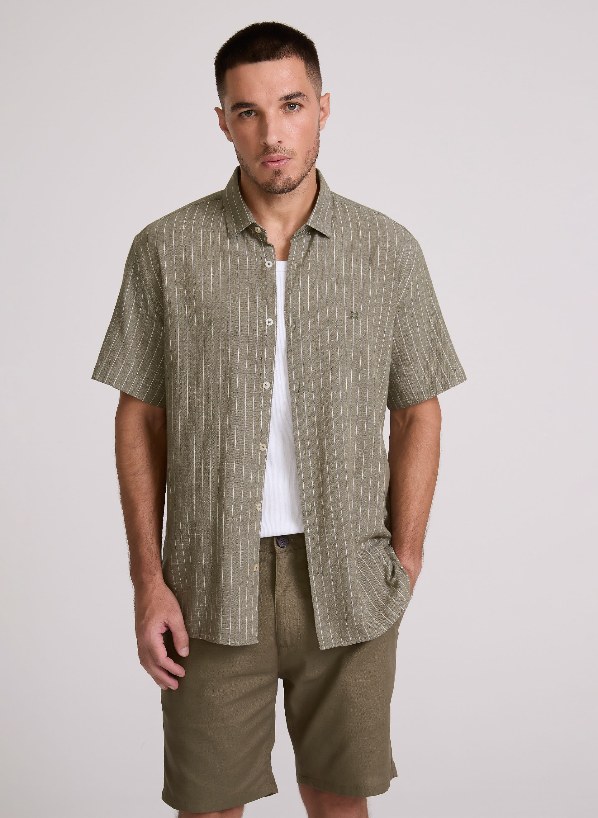 Camisa Relaxed Fit Stripes Green John John Masculina
