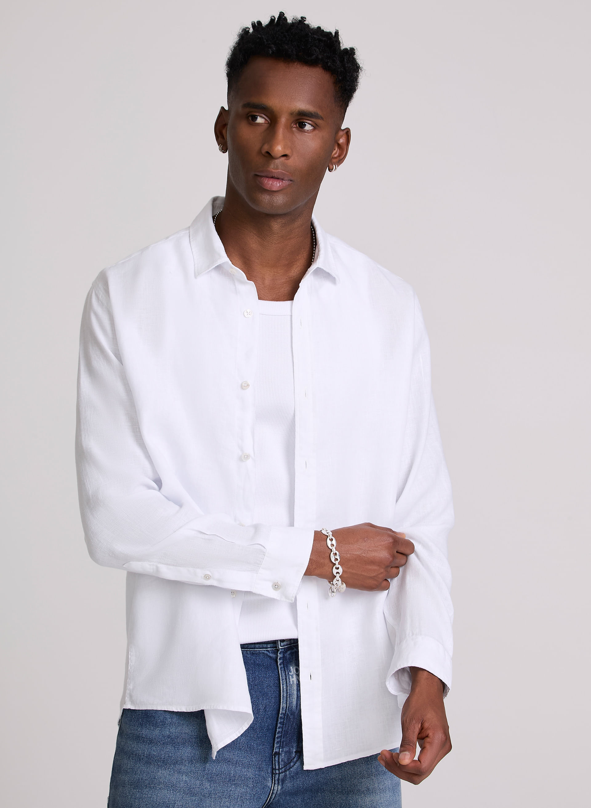 Camisa Relaxed Fit Linen White John John Masculina