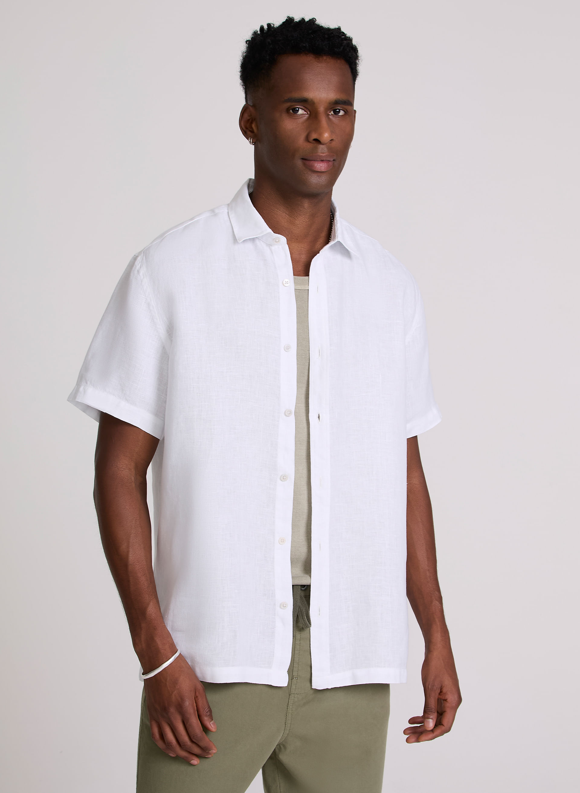 Camisa Relaxed Fit Linen White John John Masculina - John John