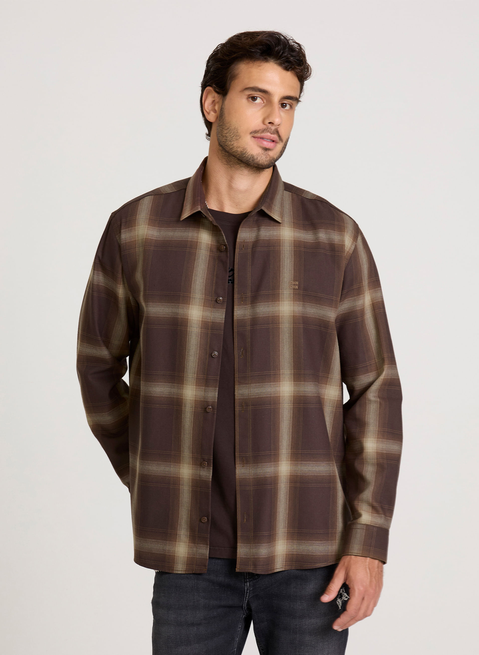 Camisa Relaxed Fit Brown Plaid John John Masculina