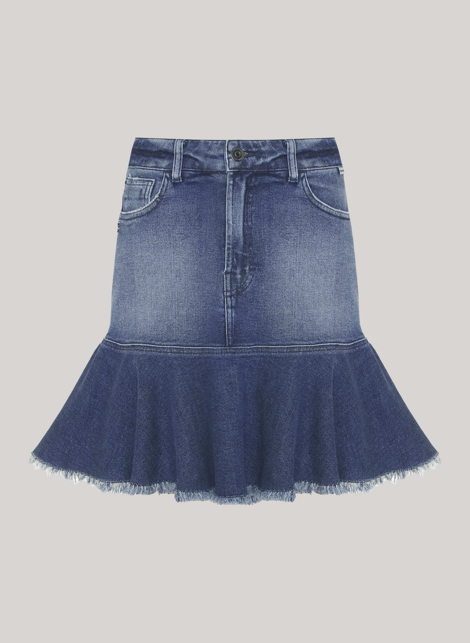 Saia Jeans Justa Babado John John Feminina