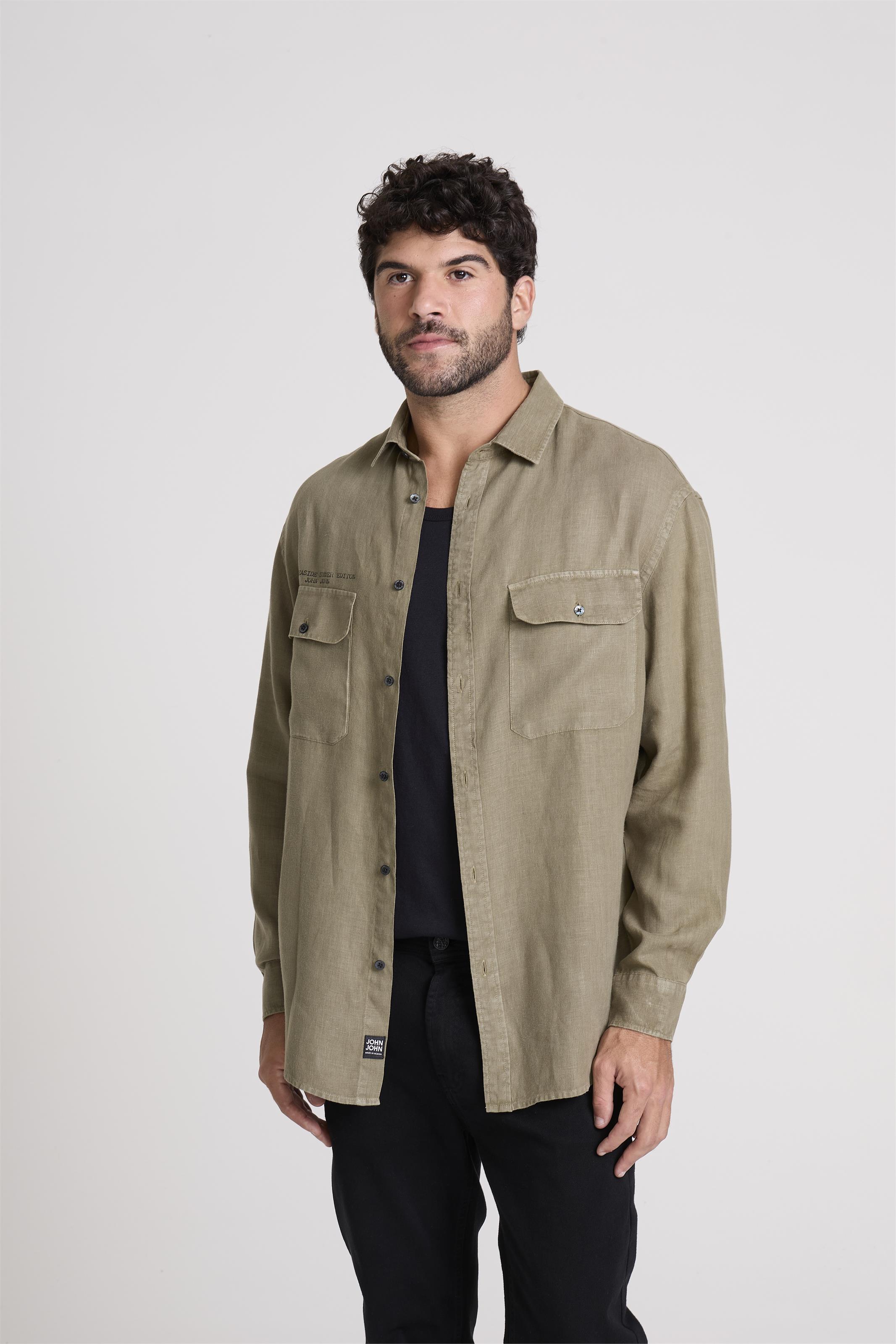 Camisa Oversized Linen Green John John Masculina