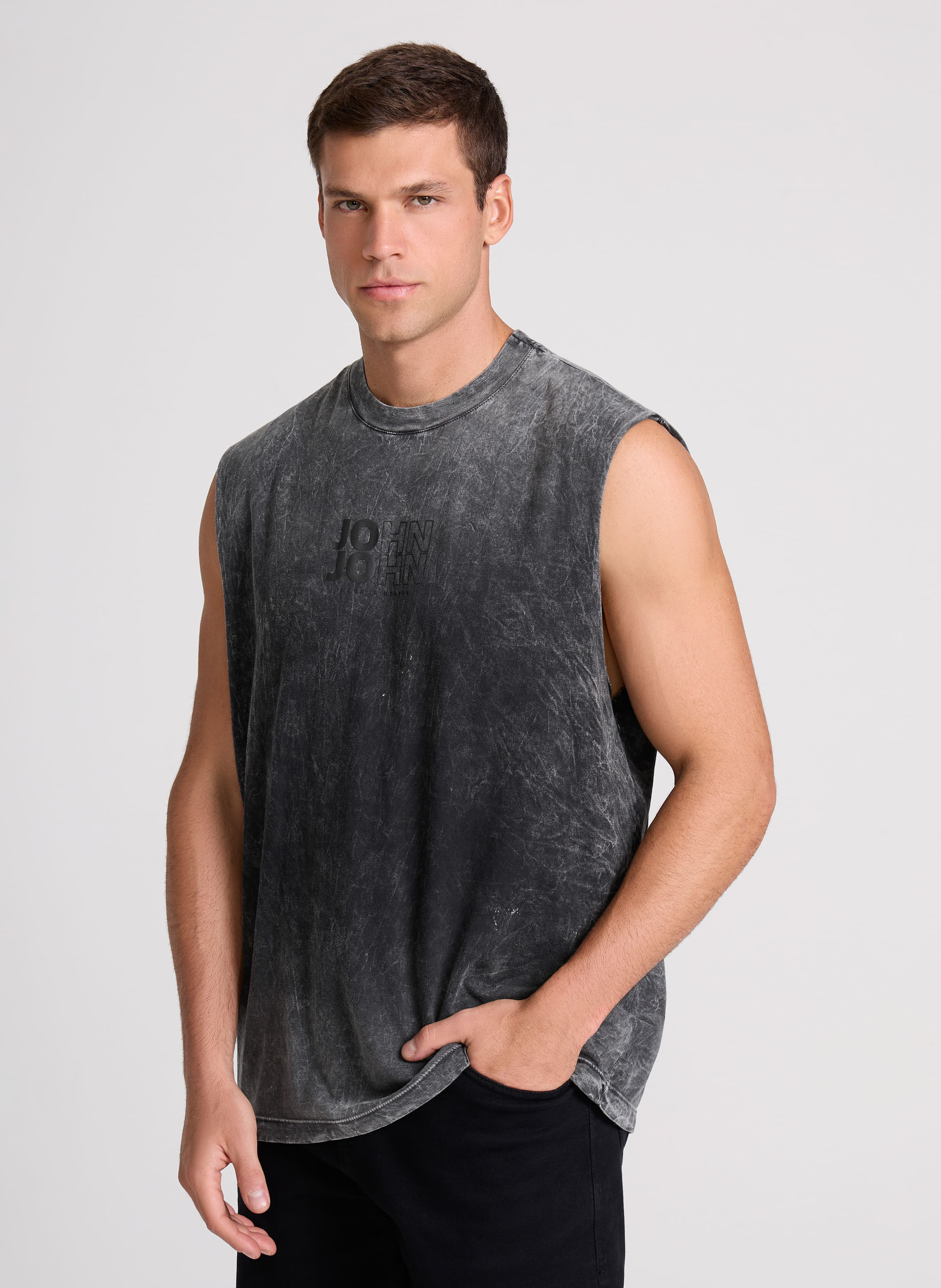 Regata Relaxed Fit Livin Preto John John Masculina