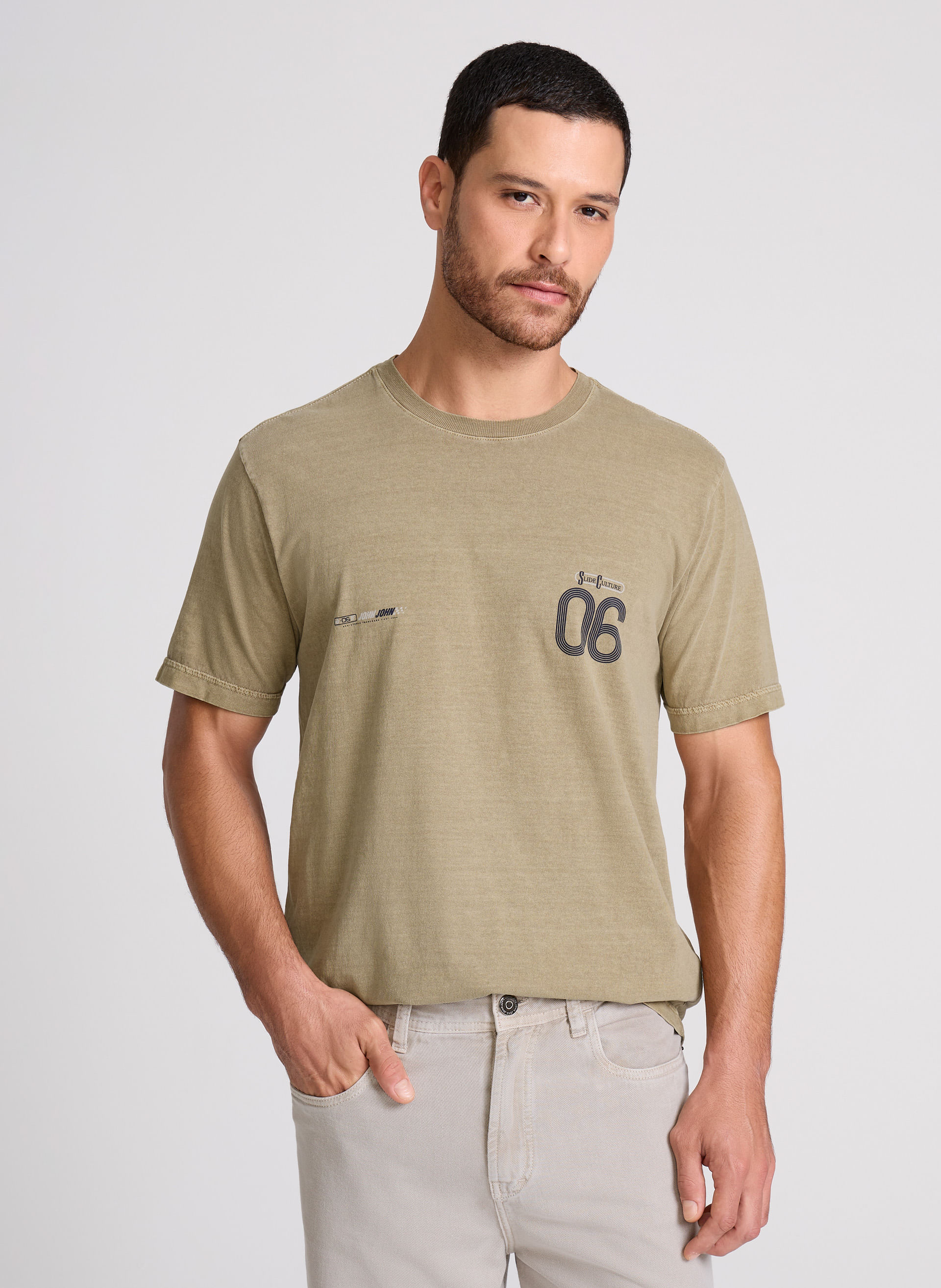 Camiseta Regular Fit Racetrack Mostarda John John Masculina