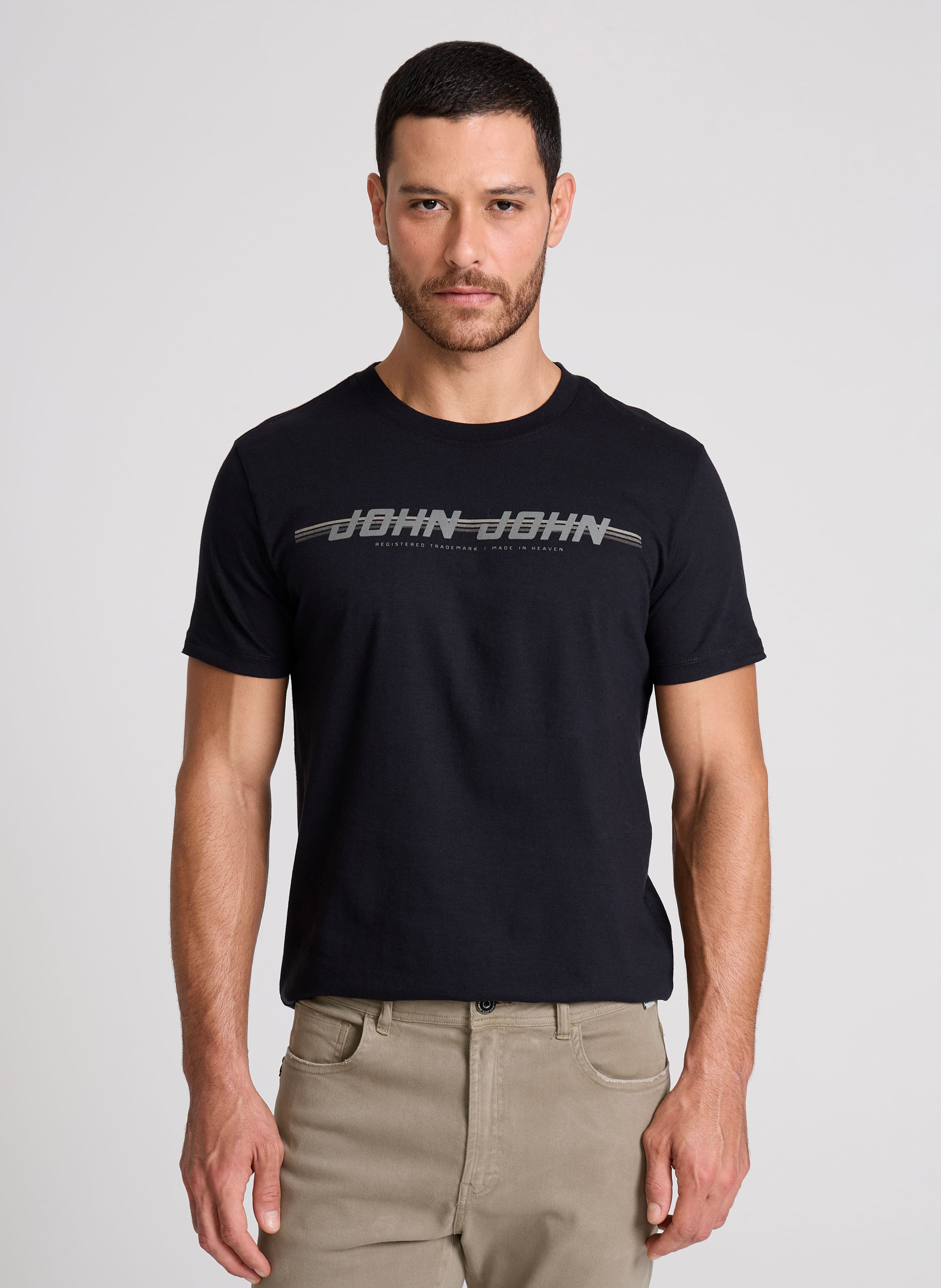 Camiseta Slim Fit Route Preto John John Masculina