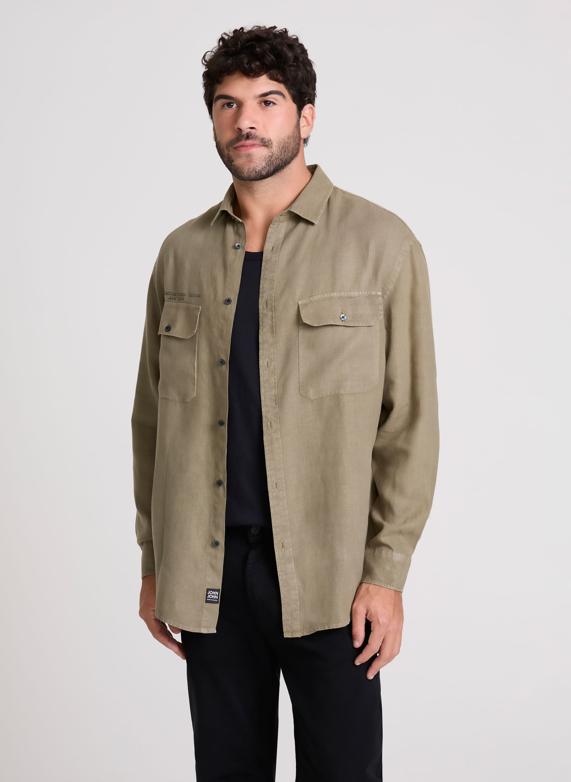 Camisa Oversized Linen Green John John Masculina