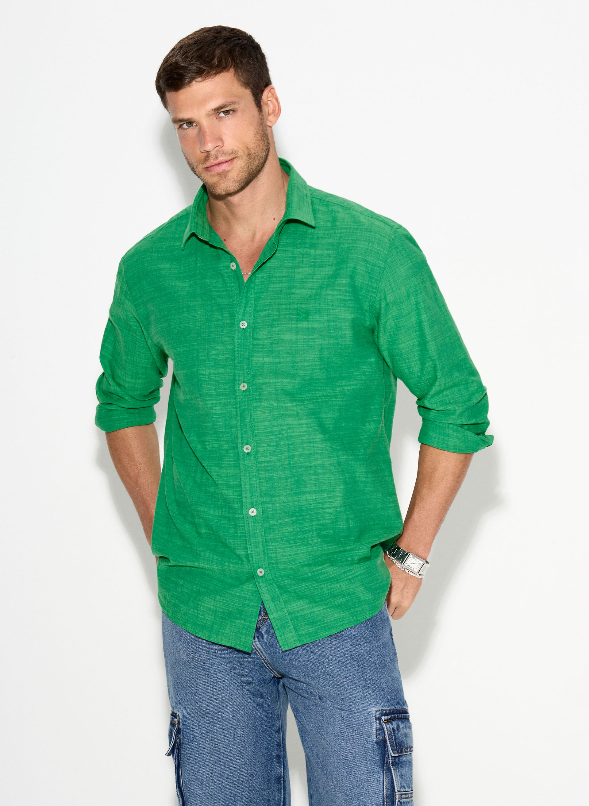 Camisa Relaxed Fit Cotton Fresh Green John John Masculina